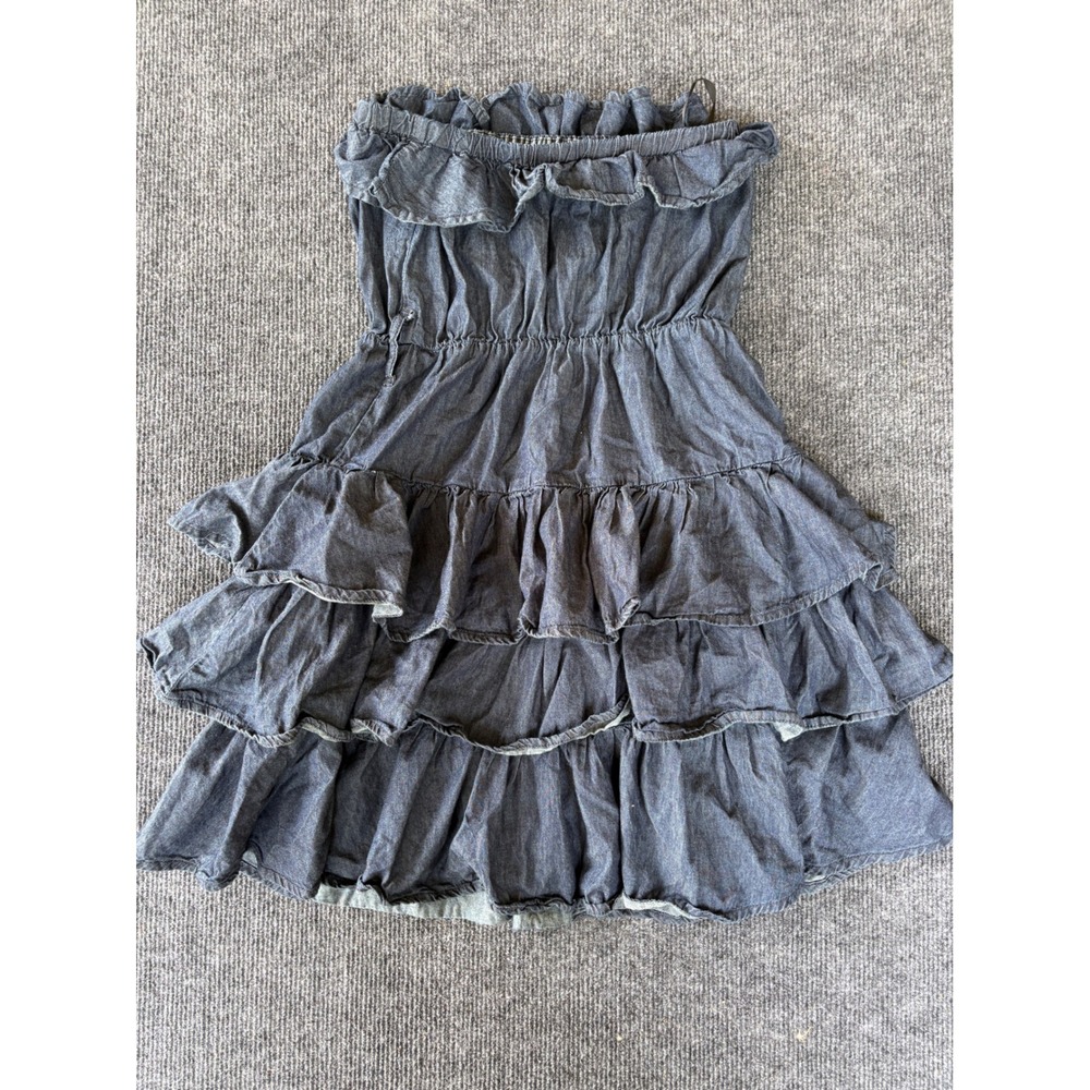 BBJ‎ Los Angeles Blue Chambray Strapless Tiered Ruffle Mini Dress Medium - Picture 3 of 4